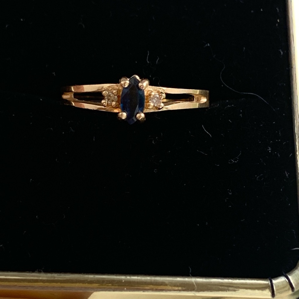 14 Karat Gold Blue Sapphire And Diamond Ring